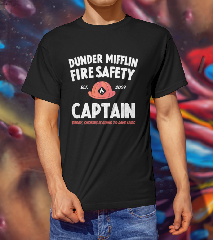 Dunder Mifflin Fire Safety Captain Est. 2009 Smoking Is Going To Save Lives T-Shirt