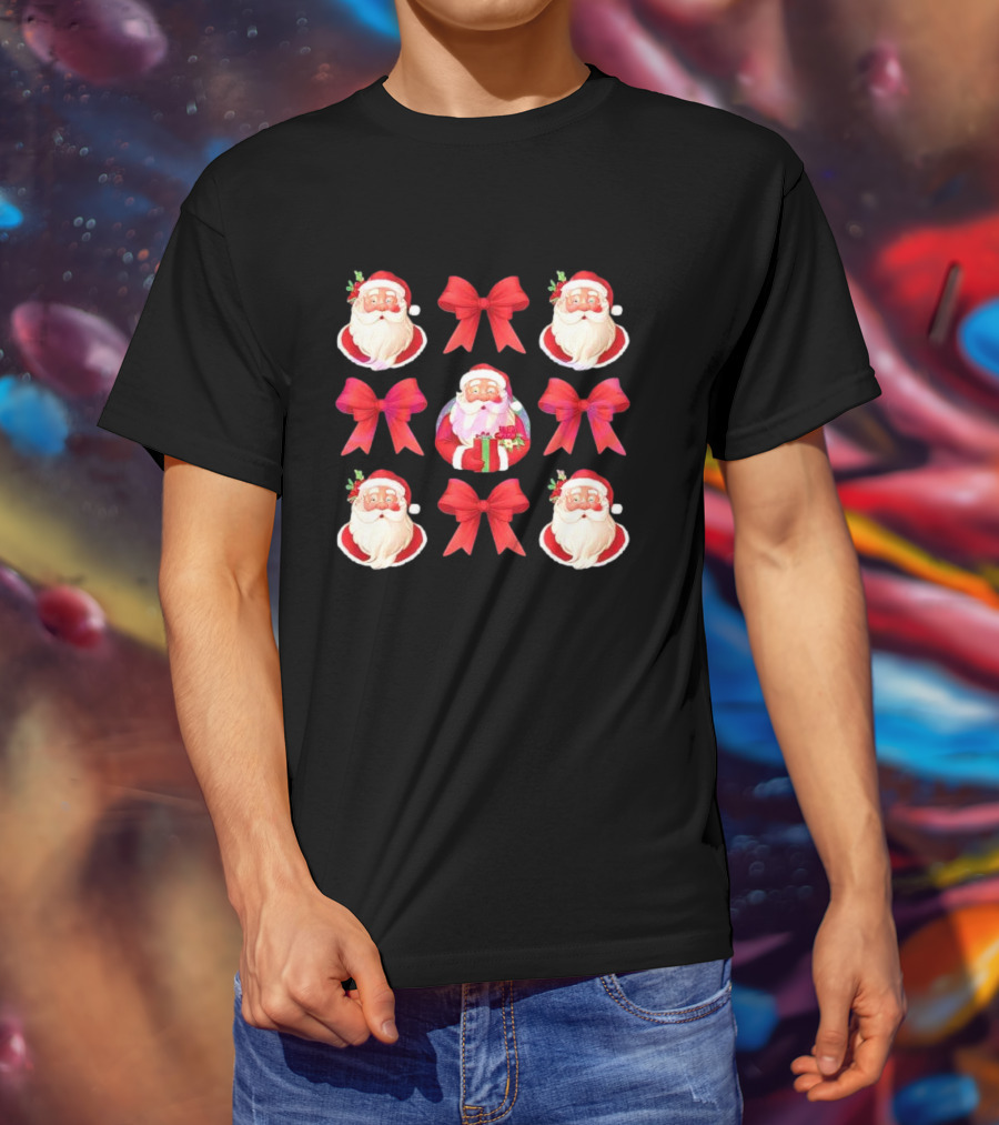 Coquette Christmas Santa And Red Bows Holiday T-Shirt