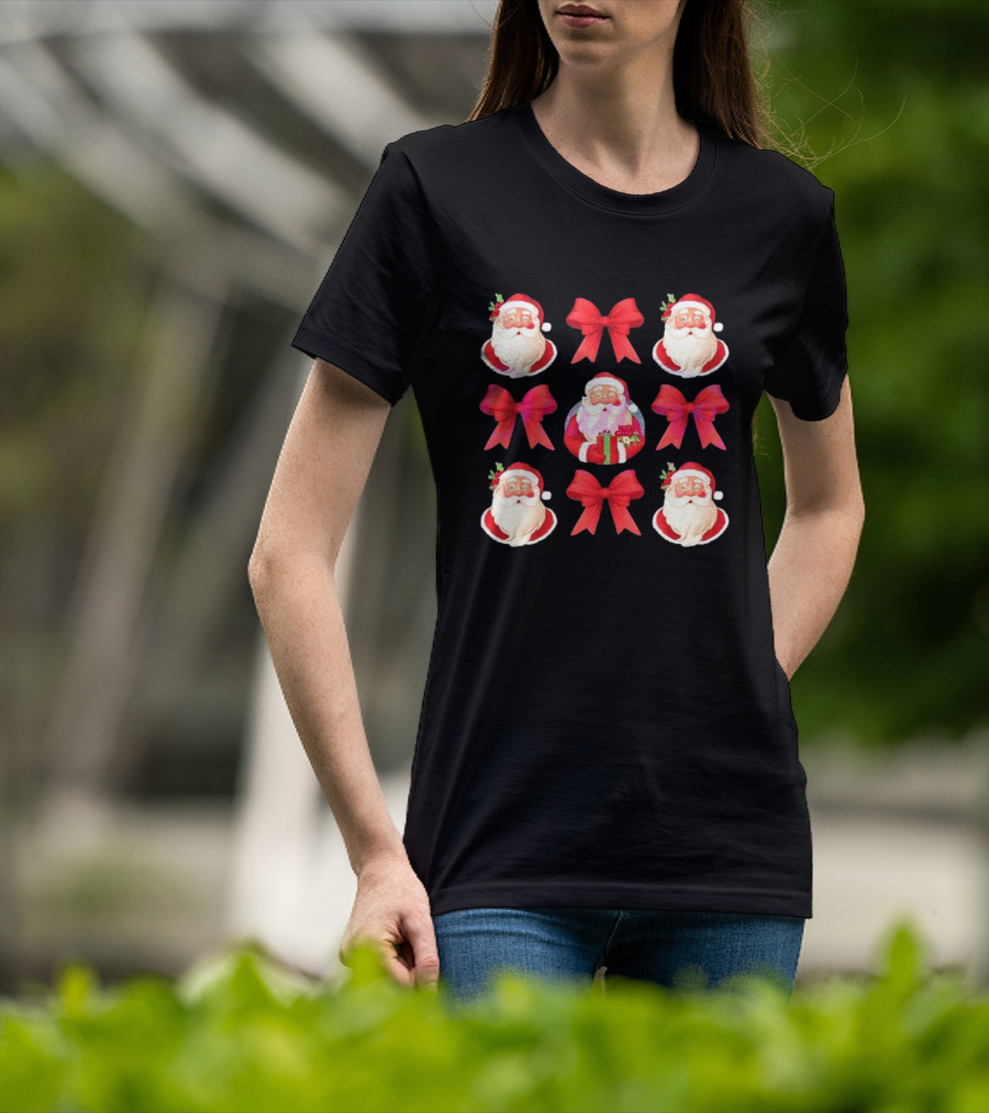 Coquette Christmas Santa And Red Bows Holiday T-Shirt