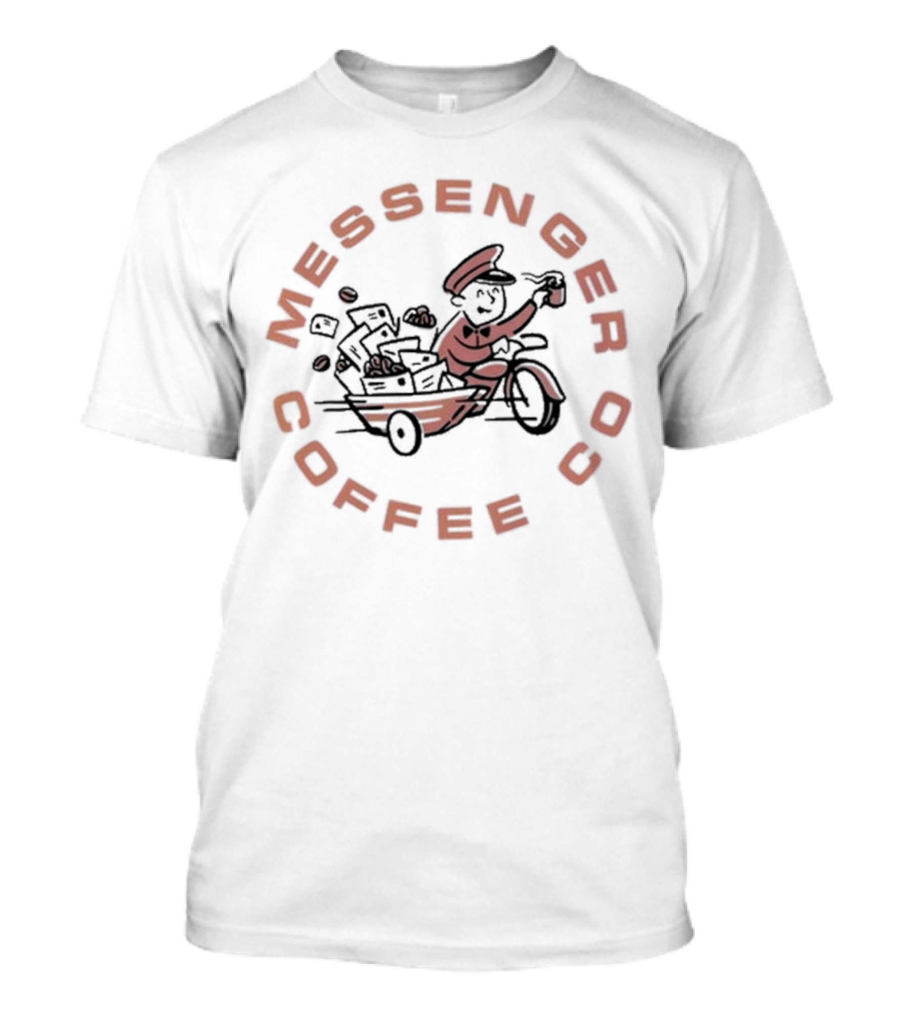 Messenger Coffee Co Vintage White Mail Carrier With Coffee Cup T-Shirt