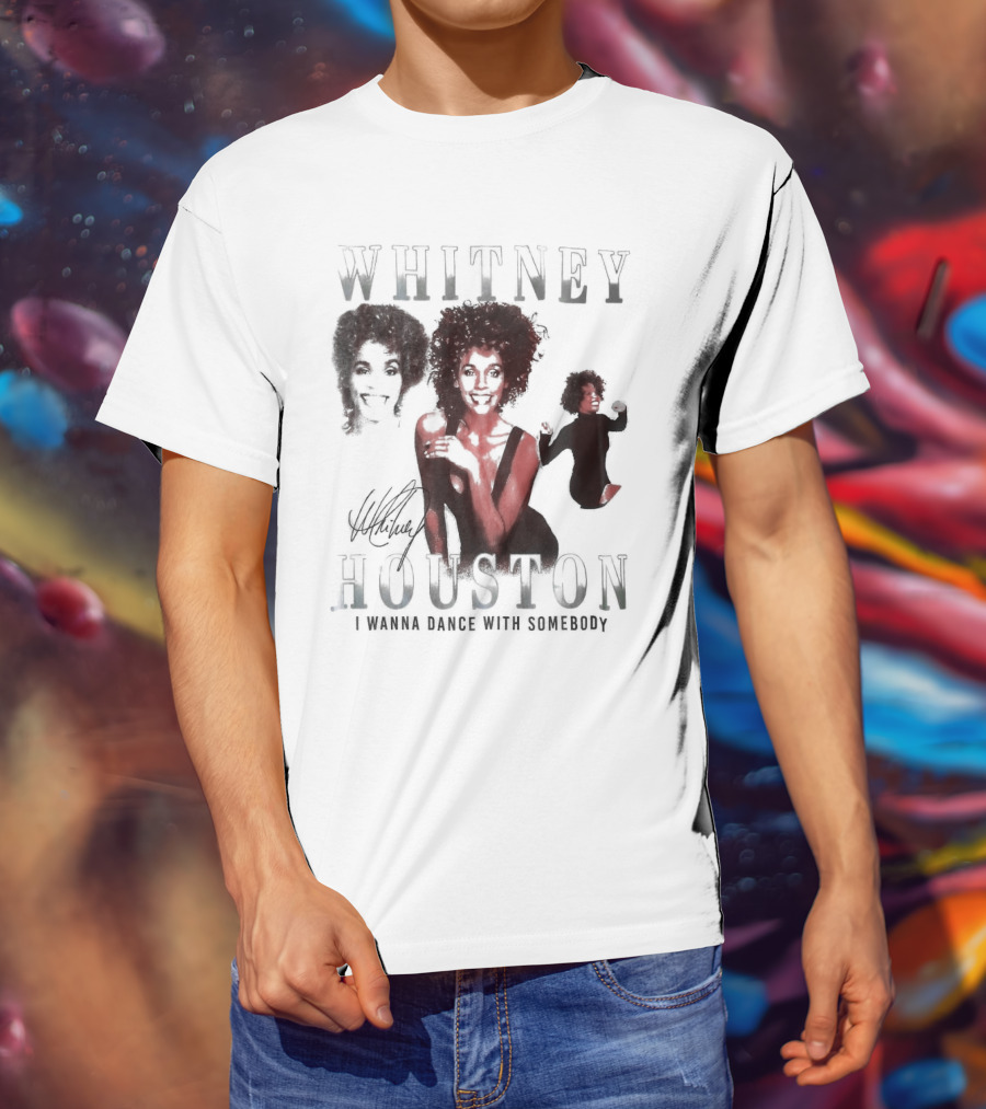 Whitney Houston I Wanna Dance With Somebody Vintage Portrait Signature T-Shirt