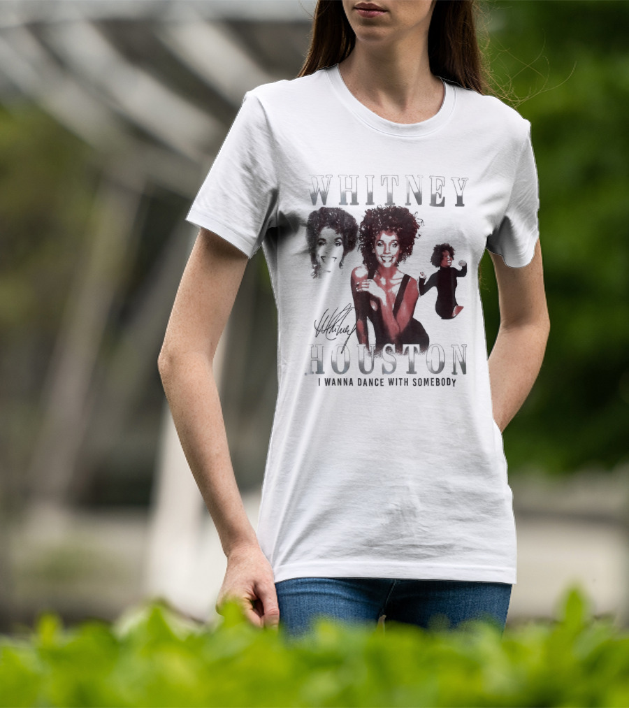 Whitney Houston I Wanna Dance With Somebody Vintage Portrait Signature T-Shirt