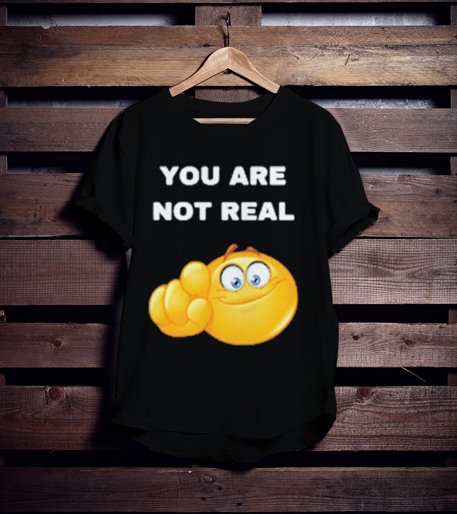 YOU ARE NOT REAL Smiling Emoji Pointing Finger T-Shirt