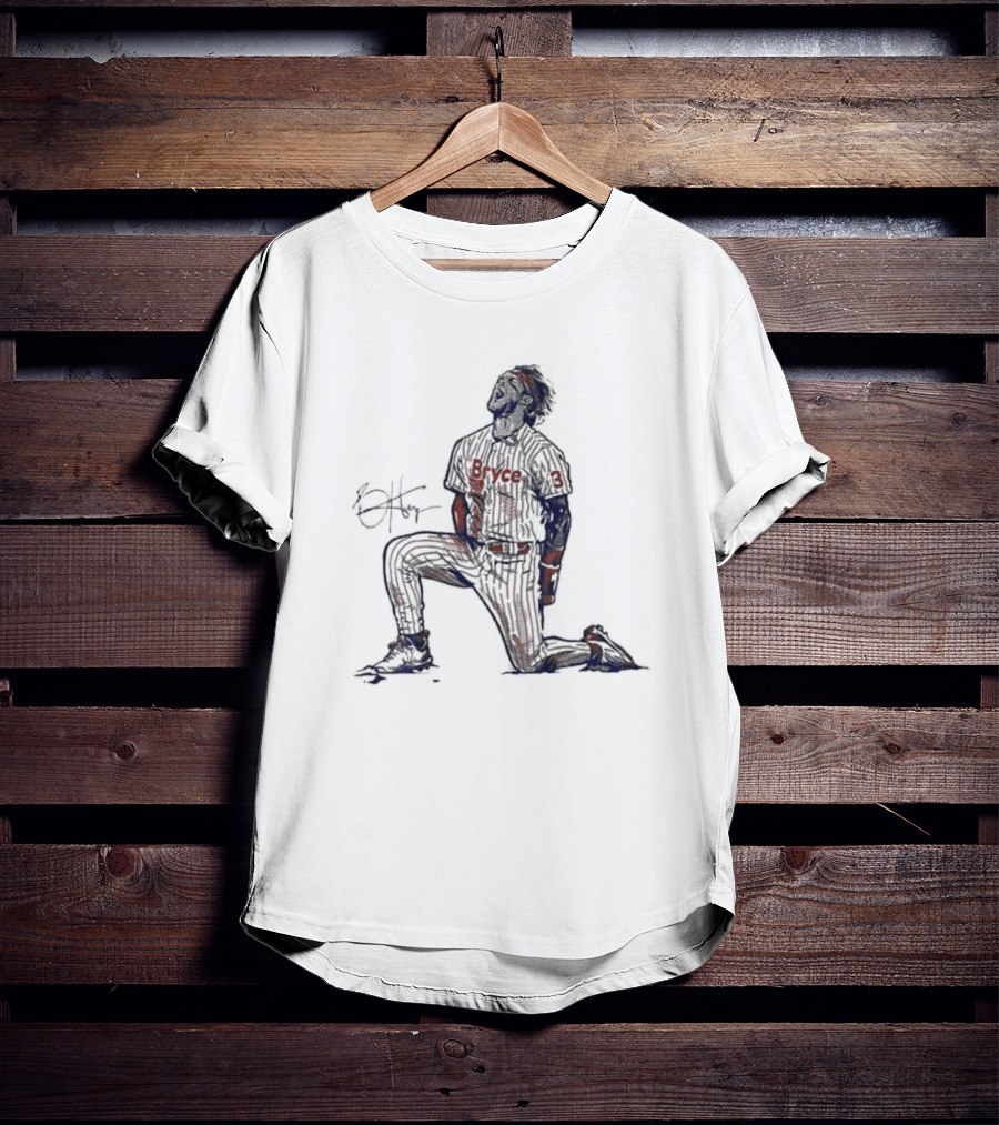 Bryce Harper Signature Pose Kneeling Baseball Star T-Shirt