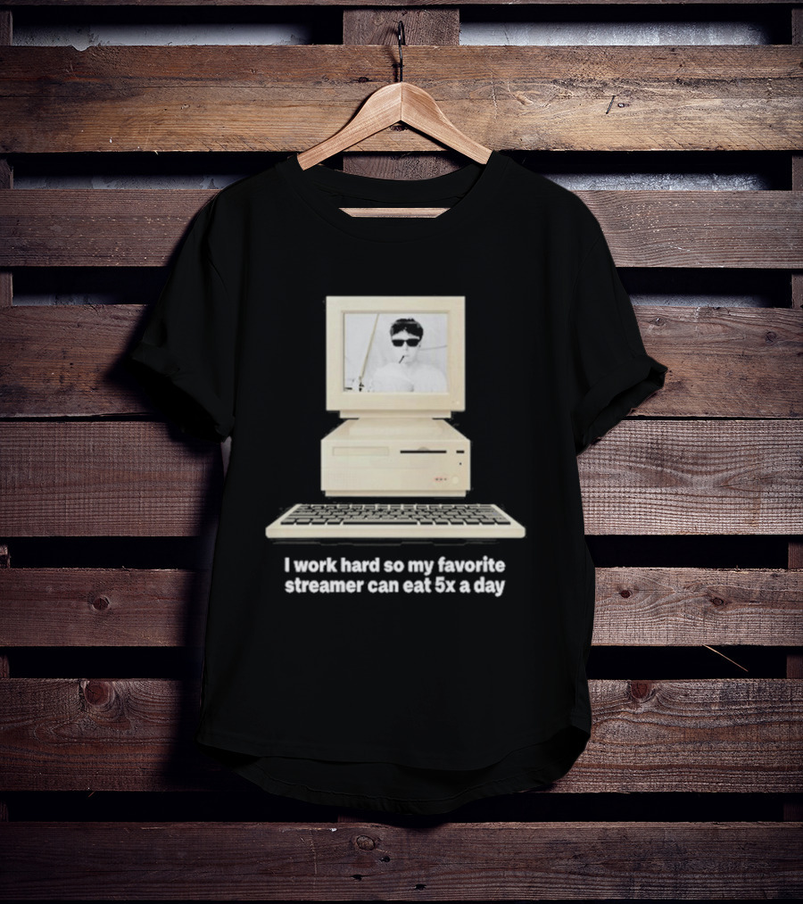 I Work Hard So My Favorite Streamer Can Eat 5X A Day Vintage Computer Retro Gamer Humor T-Shirt