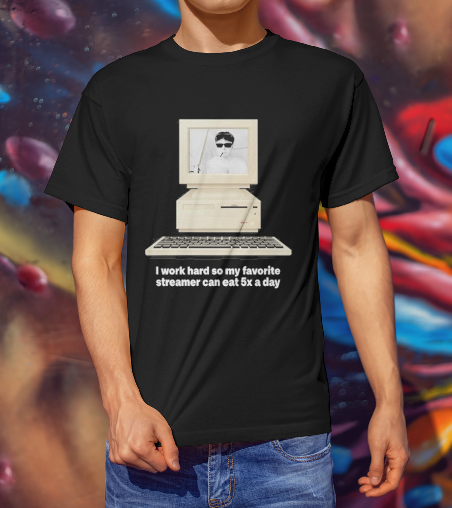 I Work Hard So My Favorite Streamer Can Eat 5X A Day Vintage Computer Retro Gamer Humor T-Shirt
