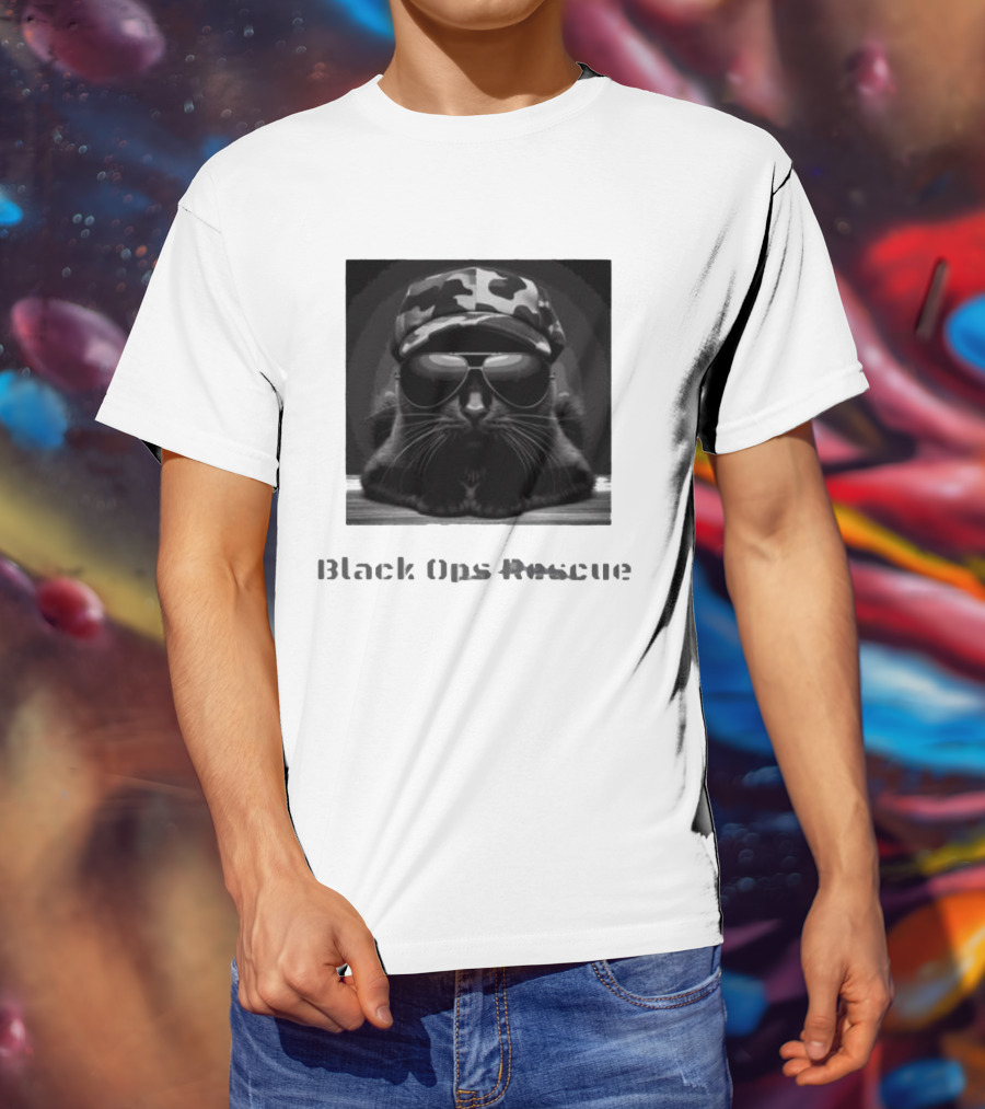 Black Ops Rescue Women’s Cat Military Style Camouflage Hat Sunglasses T-Shirt