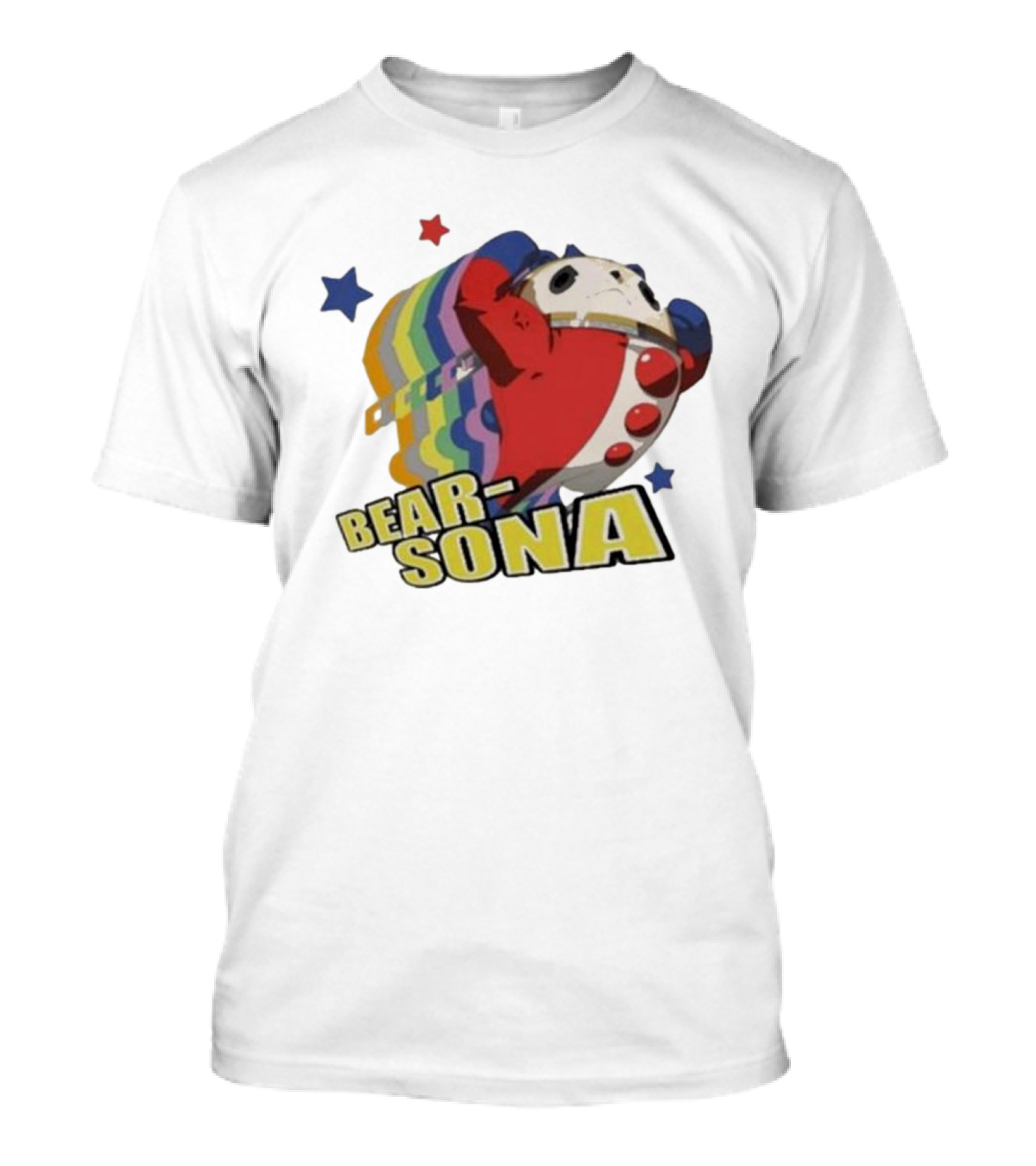 Bear-Sona Teddie Persona 4 Character Red Outfit Psychedelic Stars T-Shirt