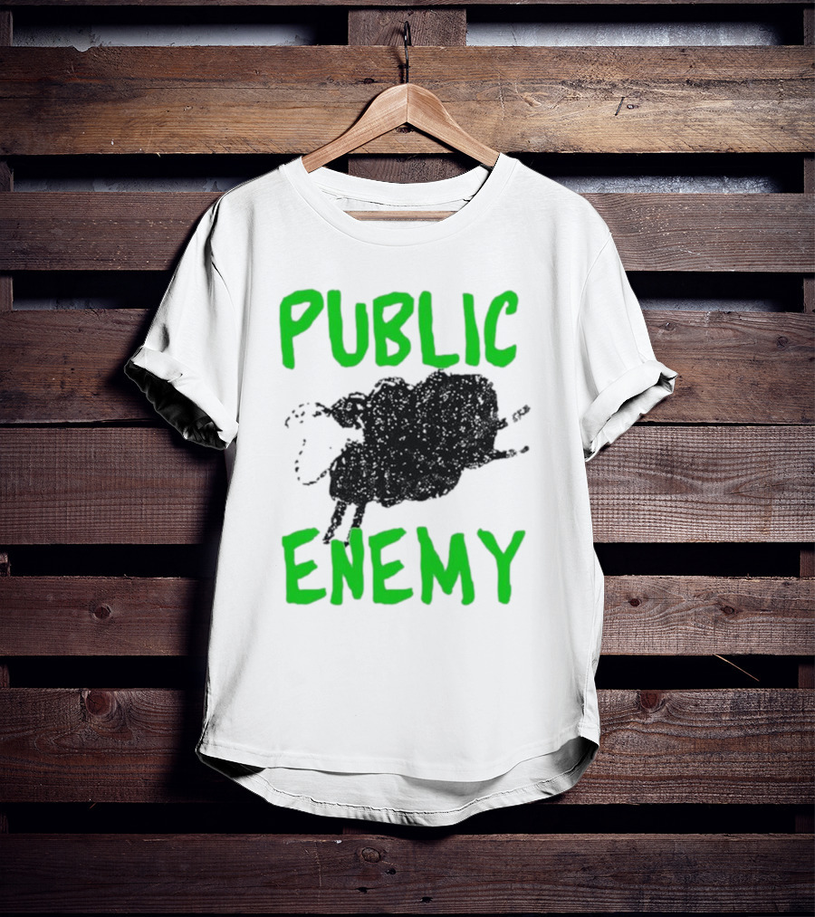 Public Enemy Sheep Black And Green Text T-Shirt