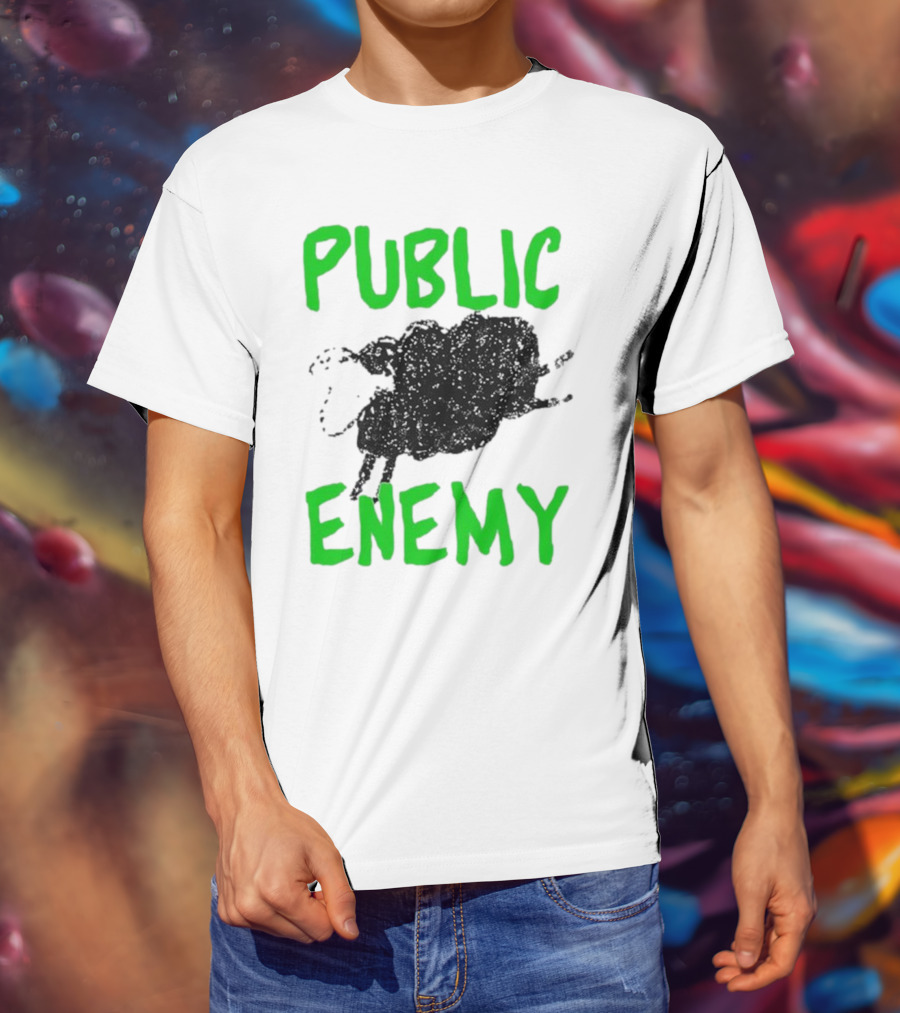 Public Enemy Sheep Black And Green Text T-Shirt
