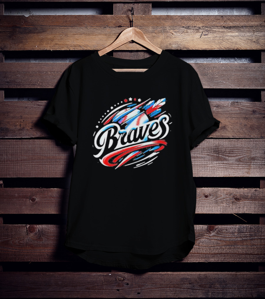 Braves Baseball Feathers MLB Team Logo With Stars And Stripes Motif T-Shirt
