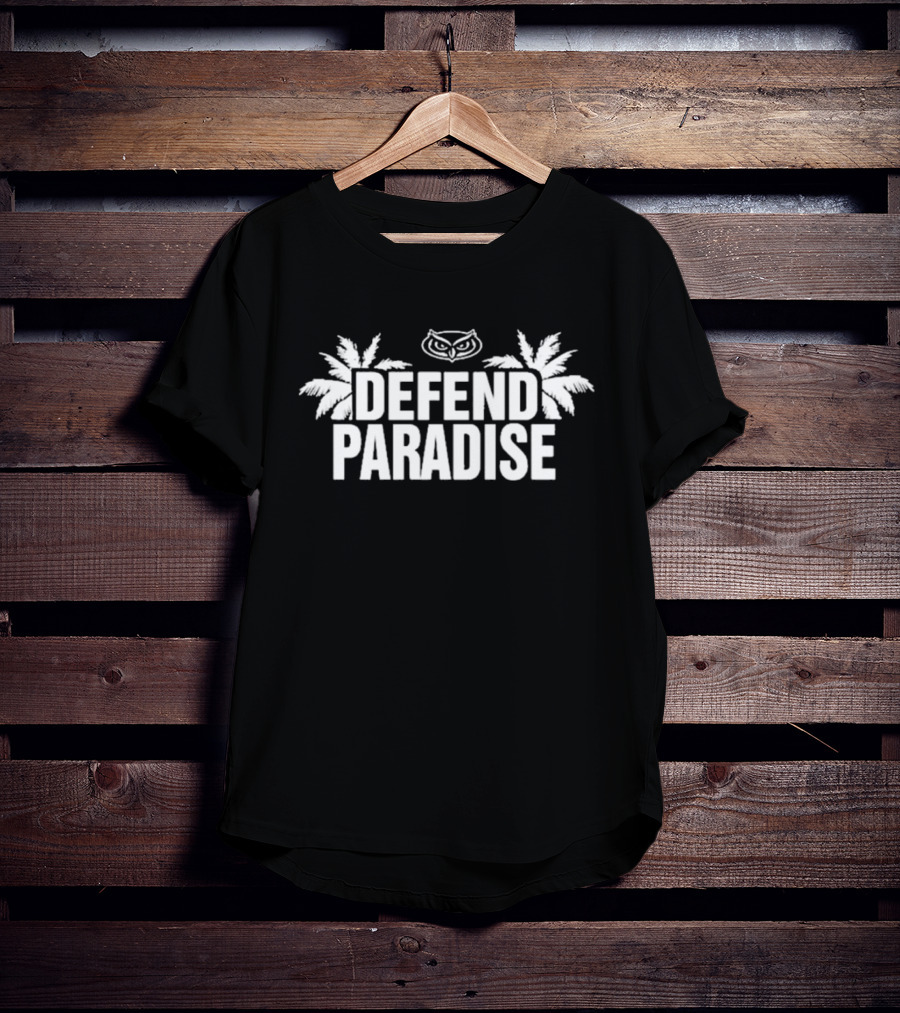 Defend Paradise Florida Atlantic Owl Logo Palm Trees T-Shirt