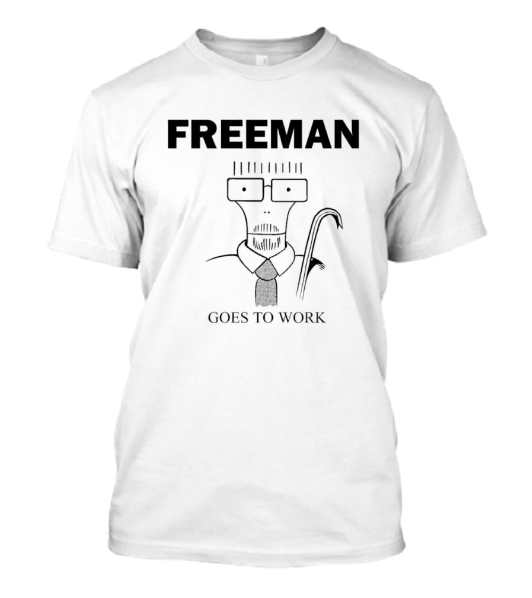 Freeman Goes To Work With Minimalist Character And Iconic Suit Tie T-Shirt