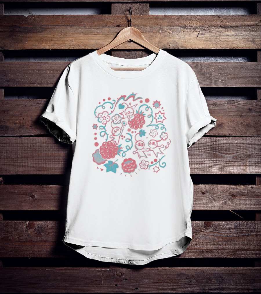 Fresh Picked Raspberries Fun Whimsical Floral And Starry Delight T-Shirt