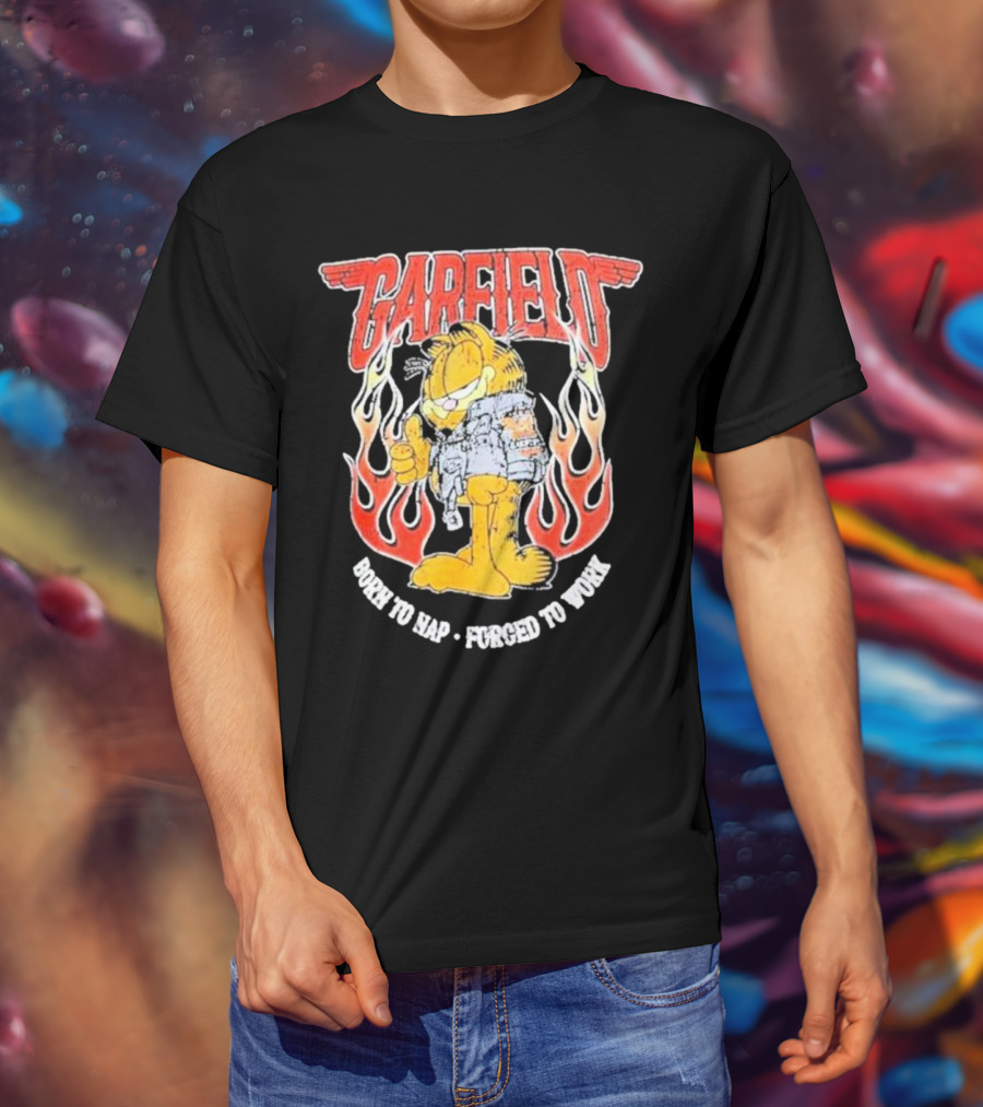 Garfield Born To Nap Forged To Work Flame Wings Backpack Thumbs Up T-Shirt