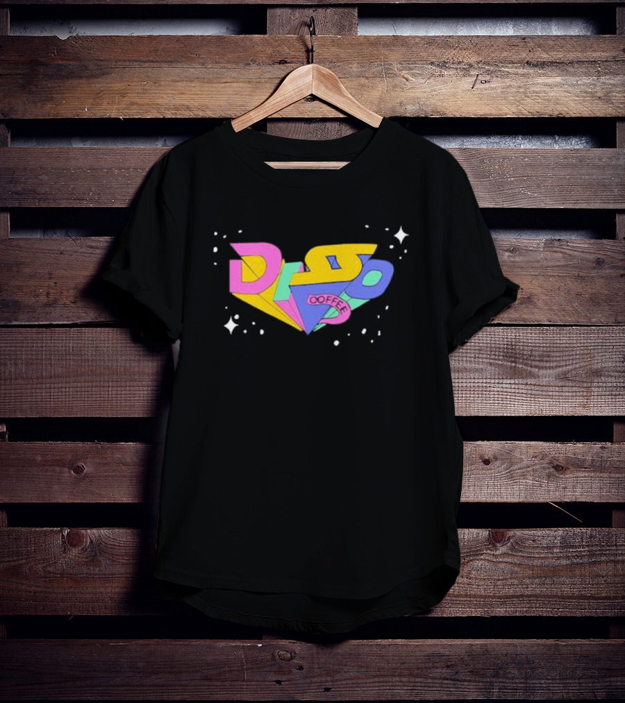 Disso Coffee Retro 3D Text Colorful Shapes With Stars T-Shirt