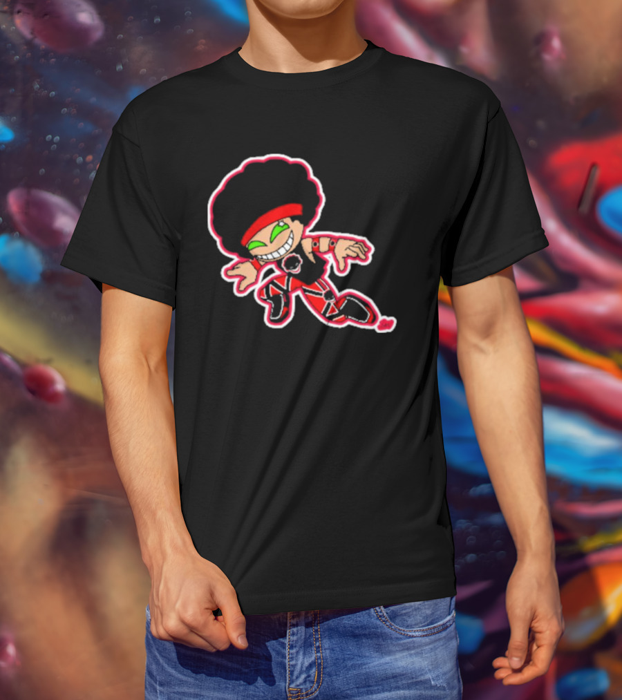 Dom Cirrus Alt Logo Cartoon Character With Afro And Red T-Shirt