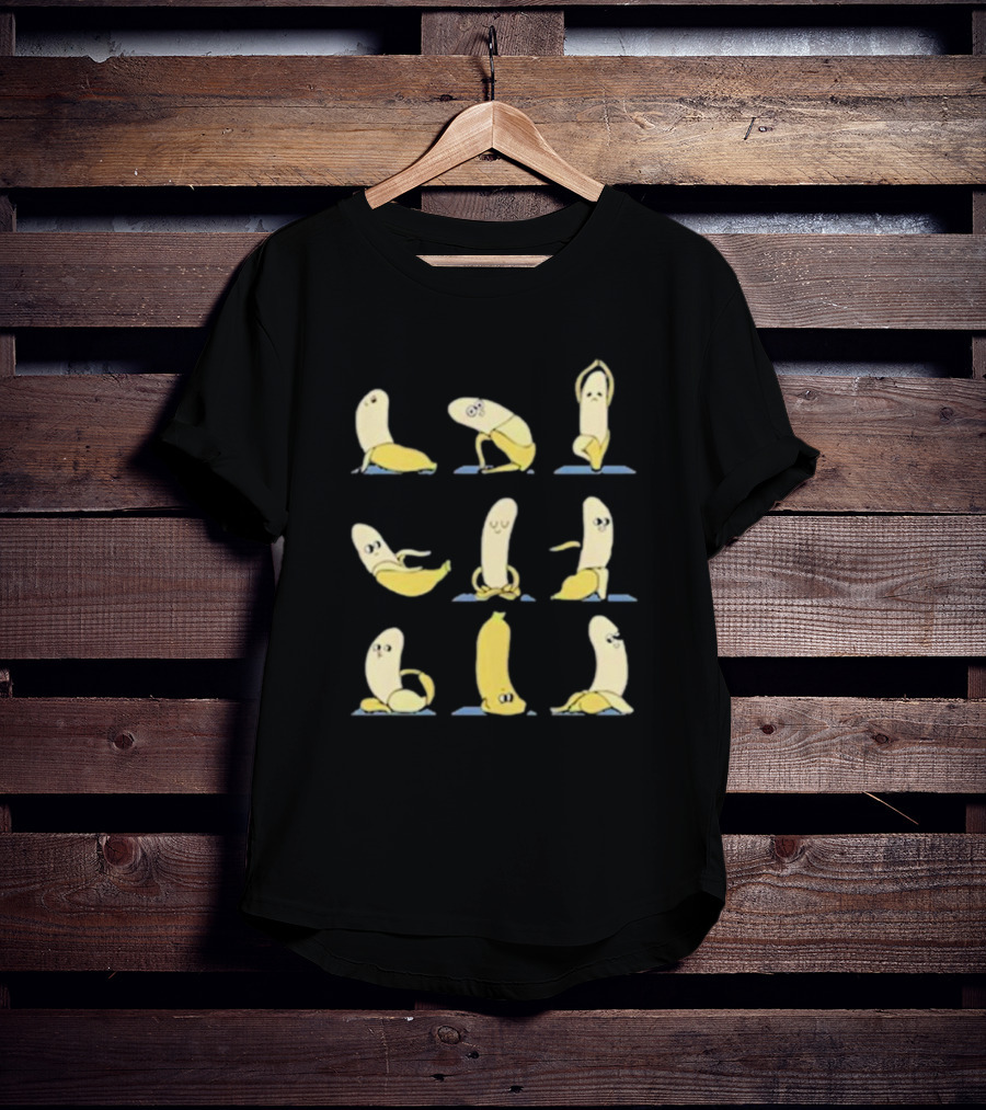 Quirky Cartoon Banana Yoga Poses Fun T-Shirt