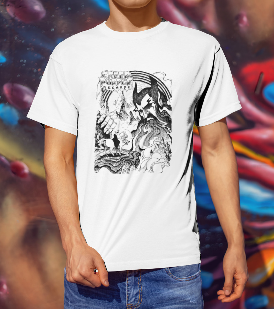 Creep Purple Records Devil Mountain Landscape With Horse And Rainbow T-Shirt