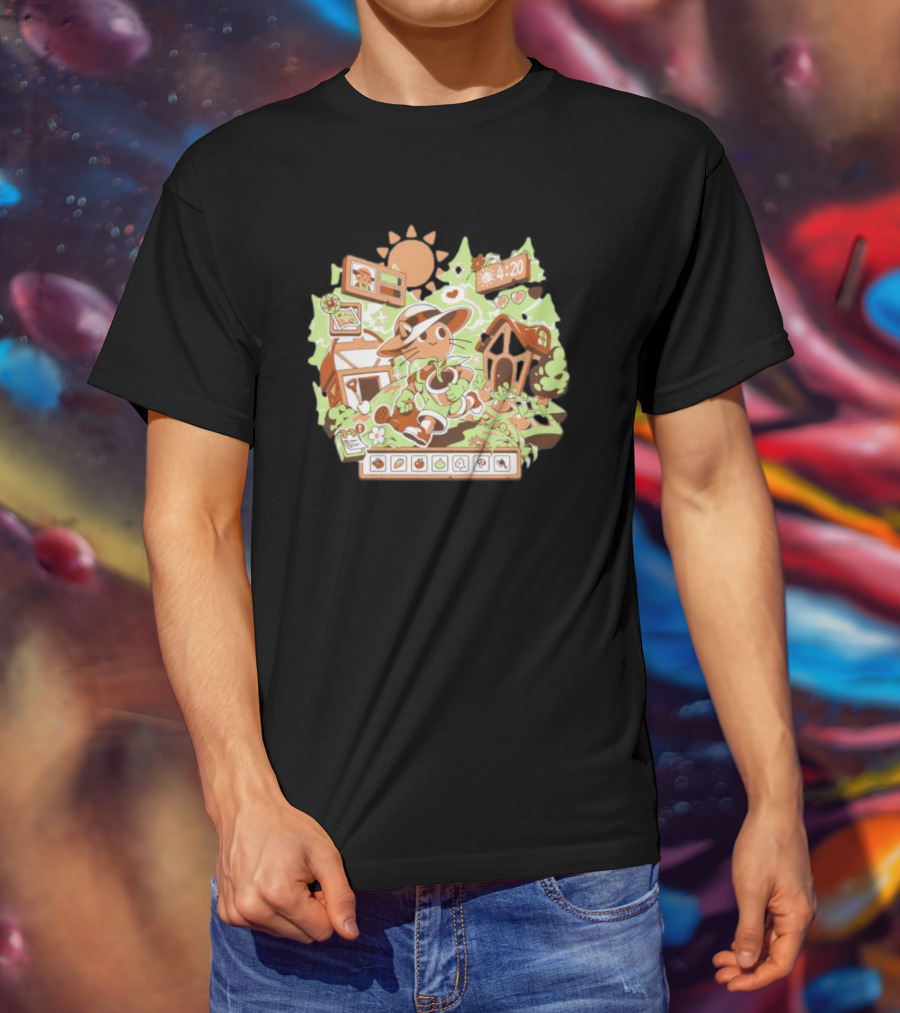 4:20 Harvest Meow In Farm Game Scene T-Shirt