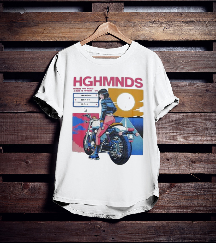 Hghmnds Where The Road Leads Is Where I Go Unknown Educate Elevate Biker Anime Style Moon Sun Desert Journey T-Shirt
