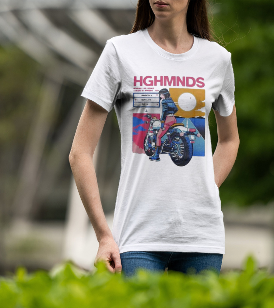 Hghmnds Where The Road Leads Is Where I Go Unknown Educate Elevate Biker Anime Style Moon Sun Desert Journey T-Shirt