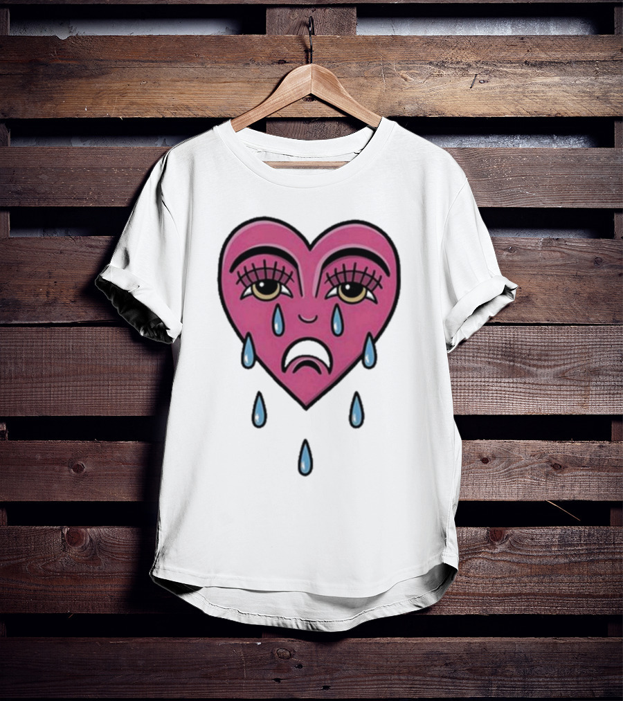 Hursey Hand Painter Crying Heart Sad Pink Teardrop Face T-Shirt