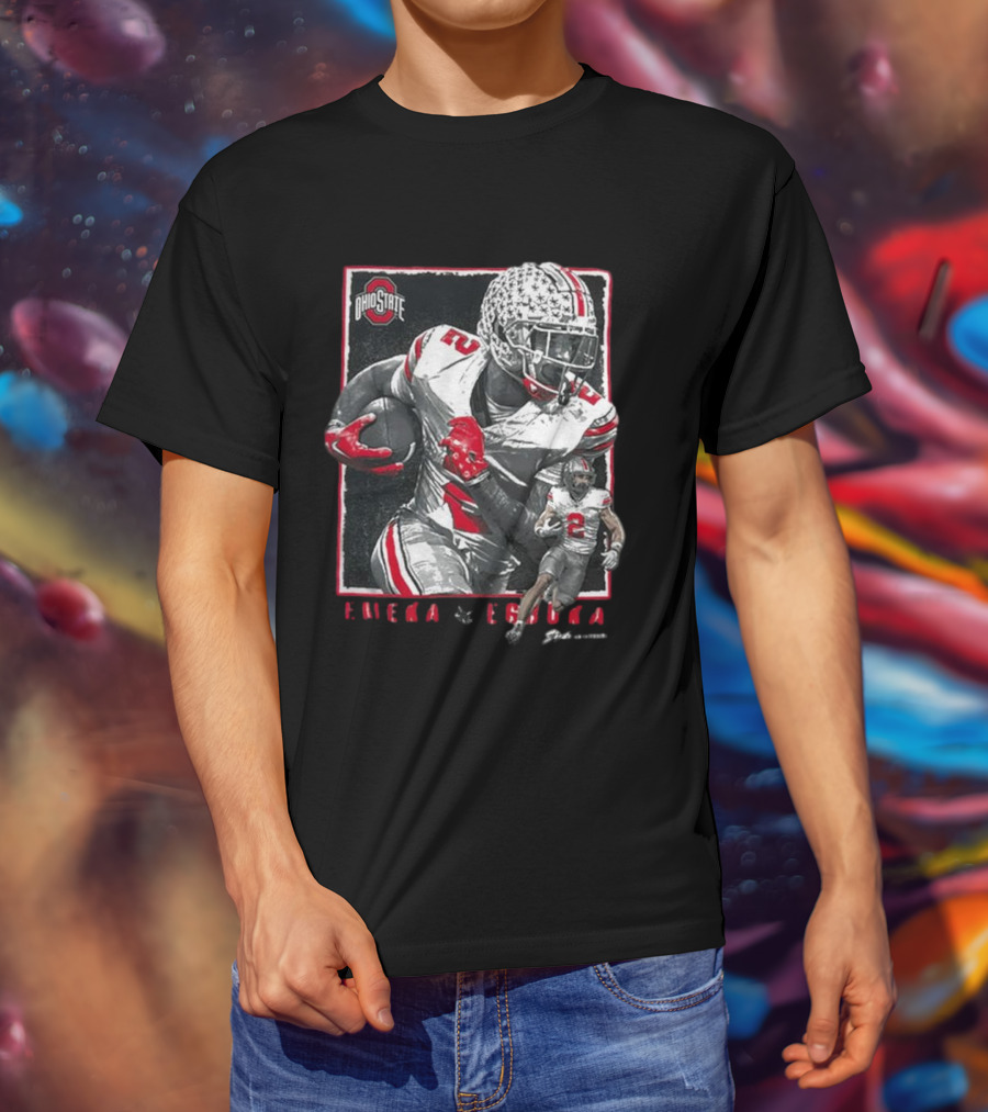 Ohio State Egbuka Football Action Run T-Shirt