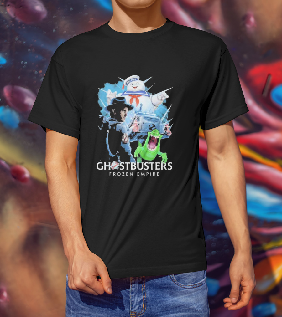 Ghostbusters Frozen Empire Stay Puft Slimer Ecto-1 T-Shirt