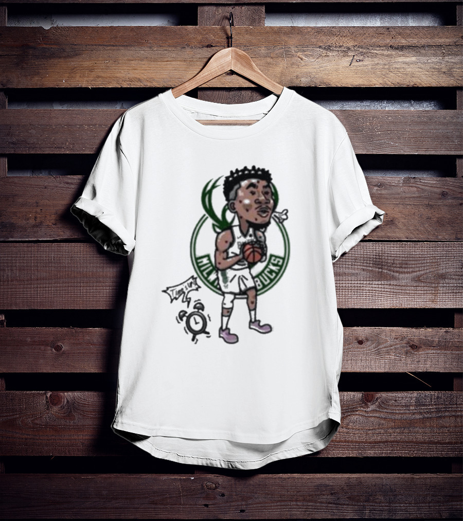 Giannis Antetokounmpo Milwaukee Bucks Cartoon Basketball Player Clock T-Shirt