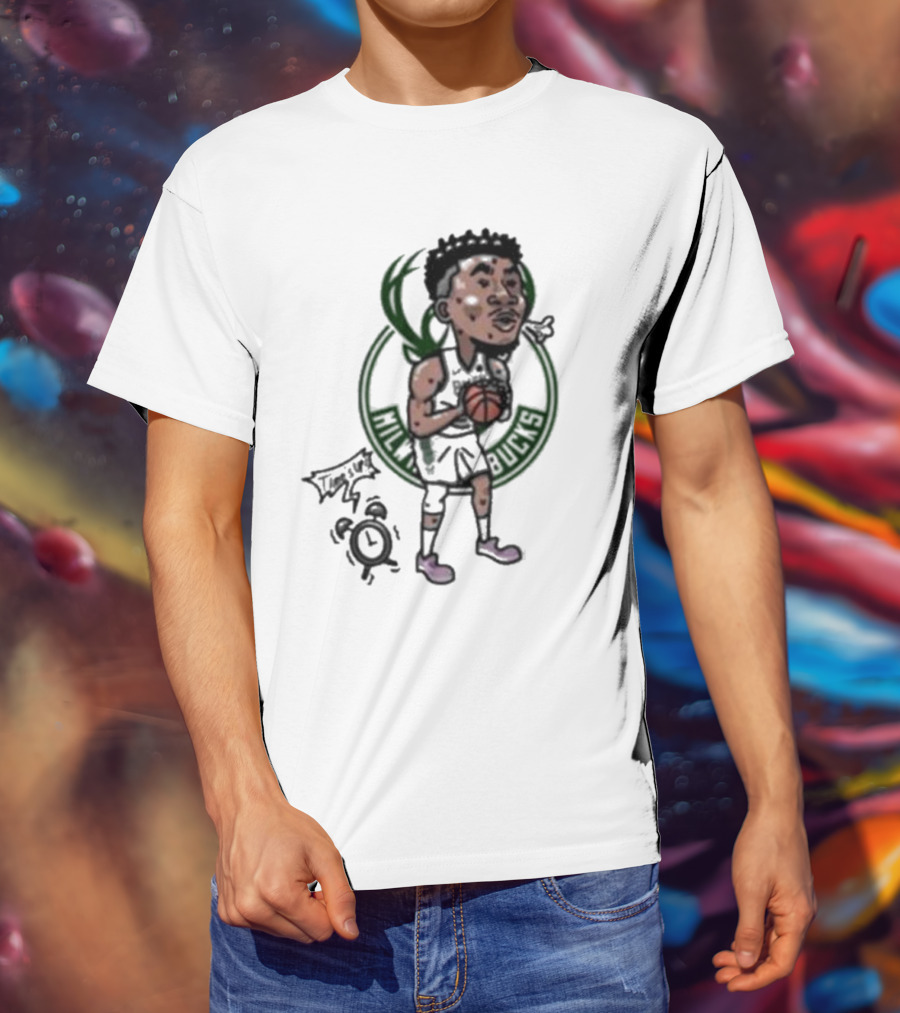 Giannis Antetokounmpo Milwaukee Bucks Cartoon Basketball Player Clock T-Shirt