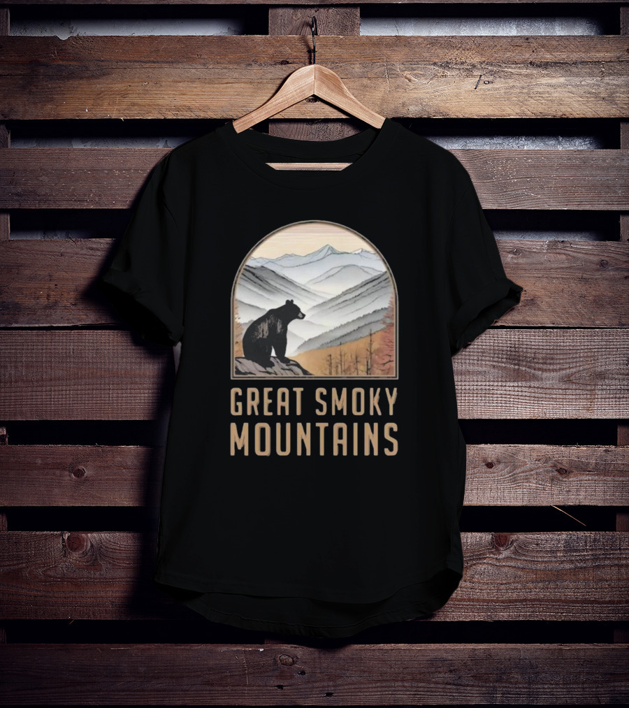 Great Smoky Mountains National Park Bear Silhouette Over Scenic Mountain Landscape T-Shirt