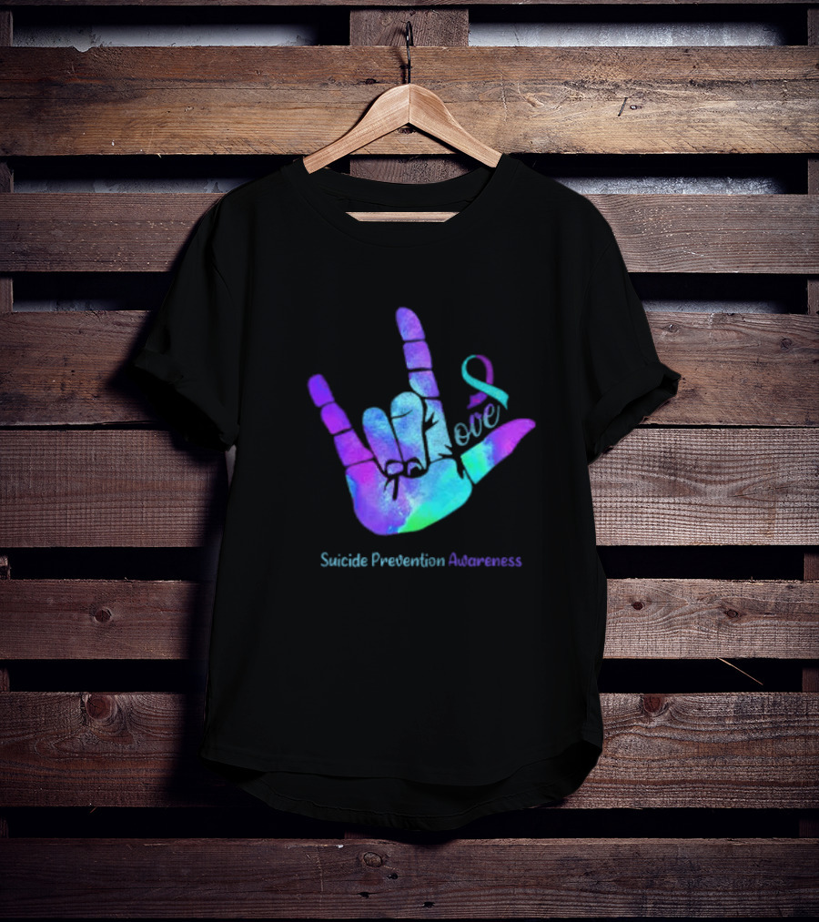 Love Hand Sign With Ribbon For Suicide Prevention Awareness T-Shirt