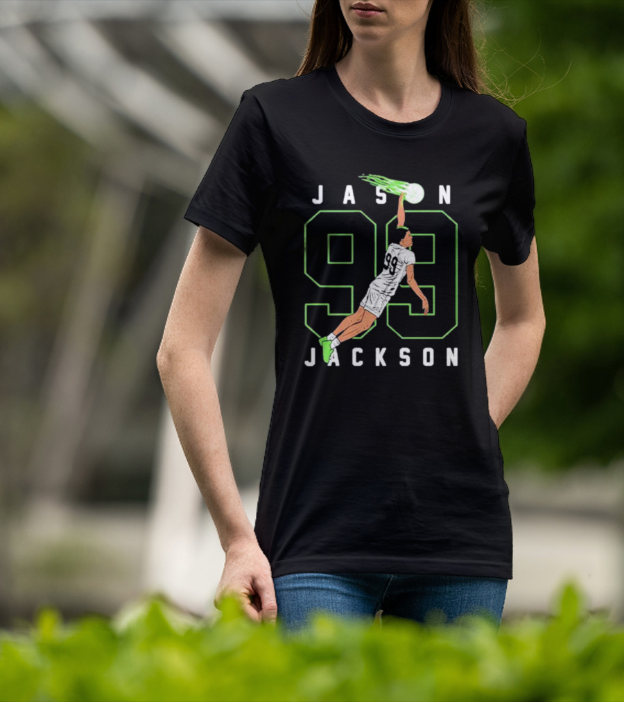 JASON JACKSON 99 Basketball Slam Dunk Caricature T-Shirt