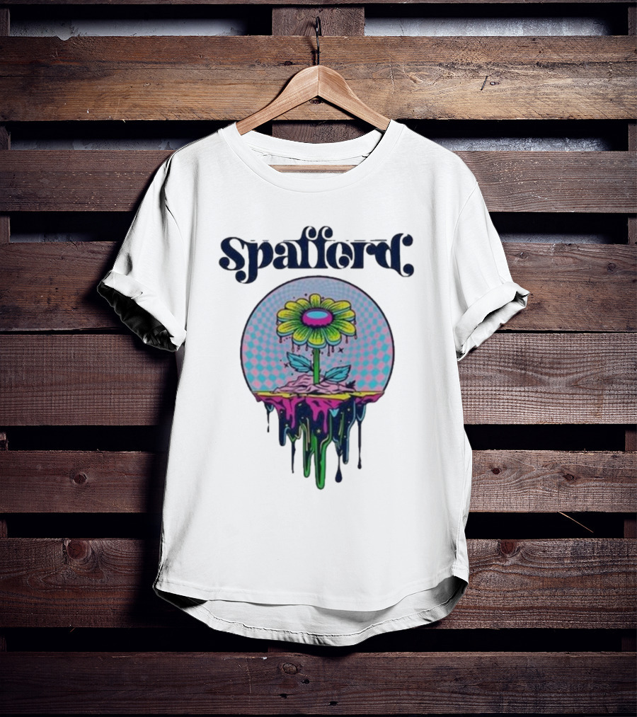 Spafford Psychedelic Space Flower In Pink And Blue Checkerboard T-Shirt