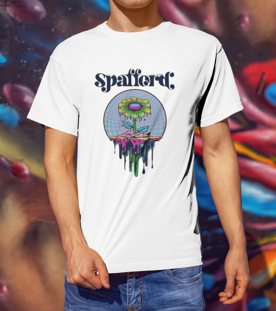 Spafford Psychedelic Space Flower In Pink And Blue Checkerboard T-Shirt