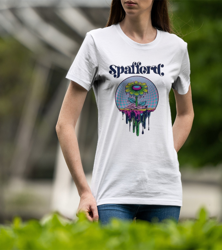 Spafford Psychedelic Space Flower In Pink And Blue Checkerboard T-Shirt