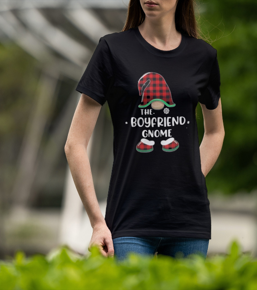 The Boyfriend Gnome Merry Christmas Red Plaid Hat And Boots T-Shirt