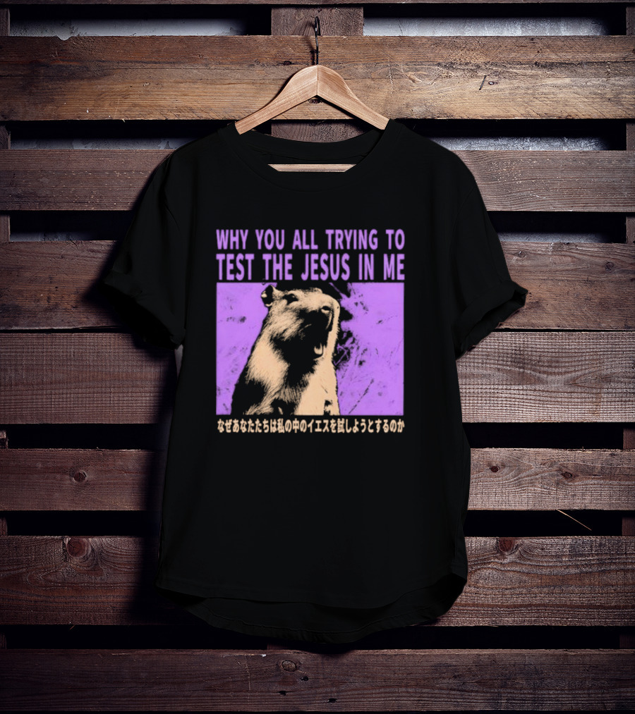 Why You All Trying To Test The Jesus In Me Capybara Japanese Text T-Shirt