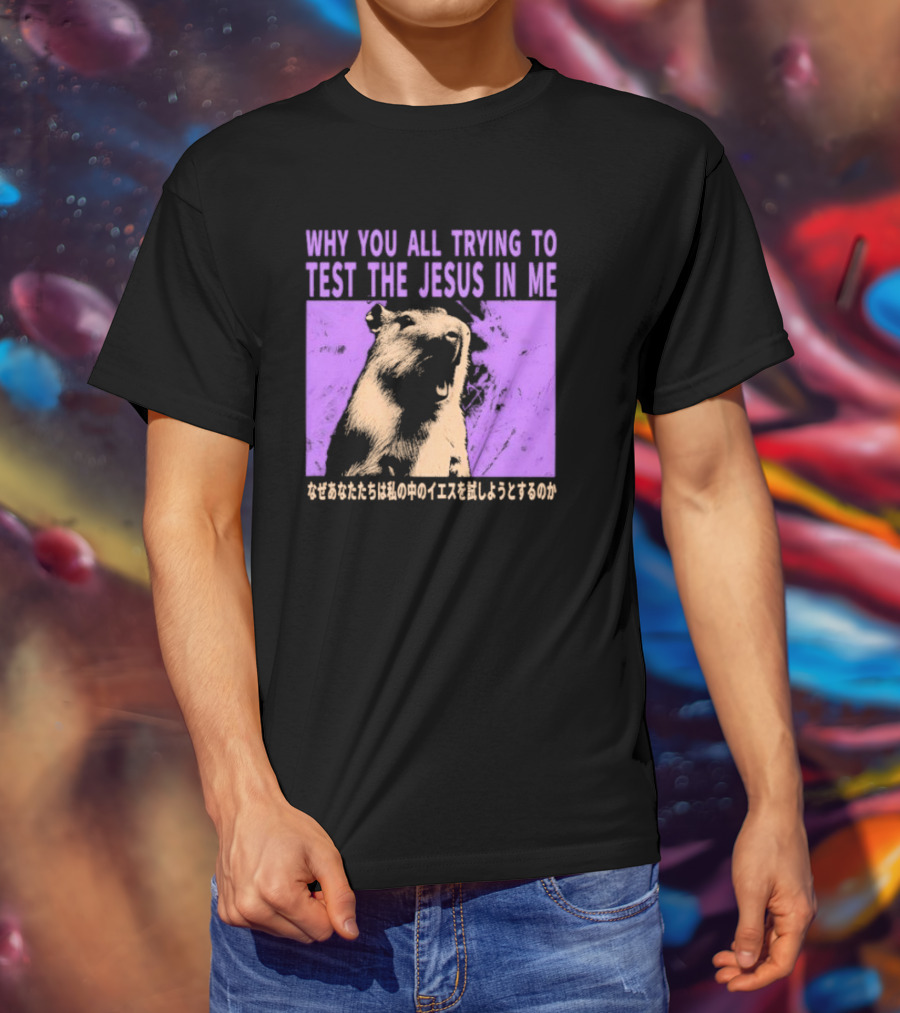 Why You All Trying To Test The Jesus In Me Capybara Japanese Text T-Shirt