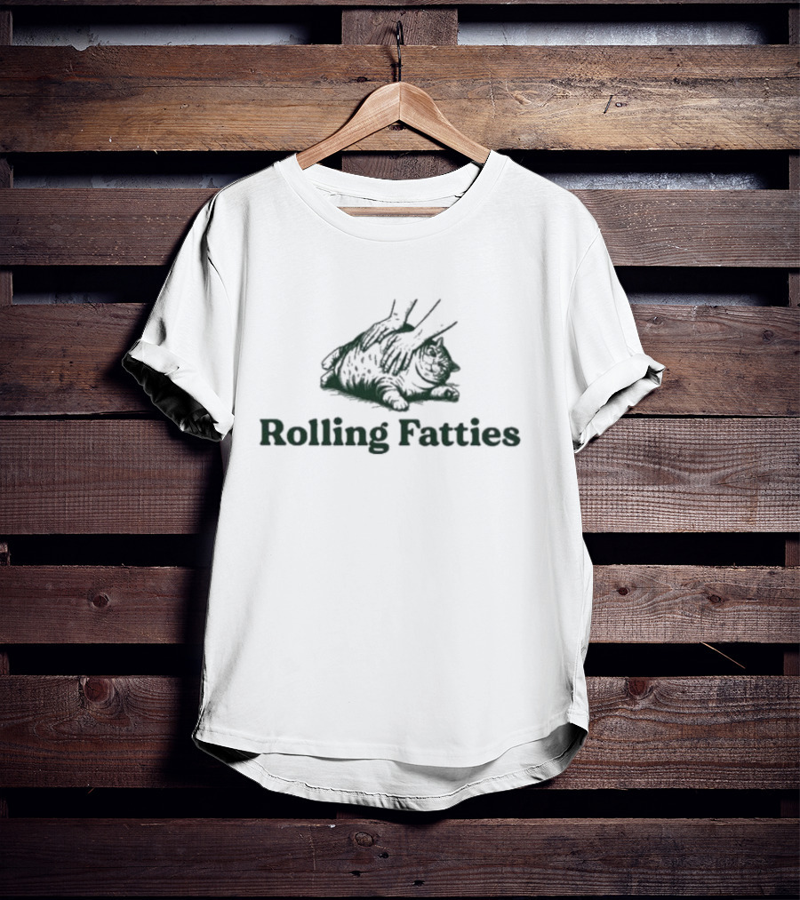 Cat Rolling Fatties Whimsical Feline Sketch T-Shirt