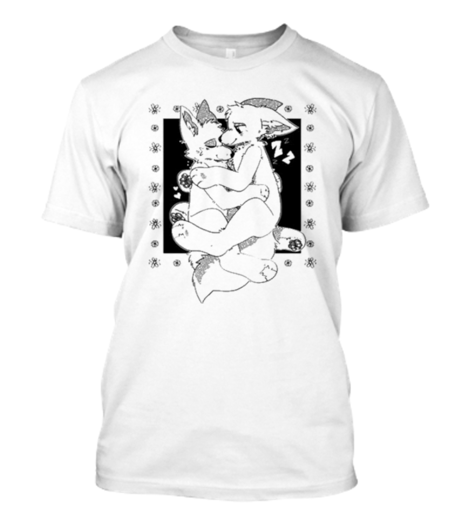 Furry Cuddling Wolves Adorable Embrace And Hearts T-Shirt