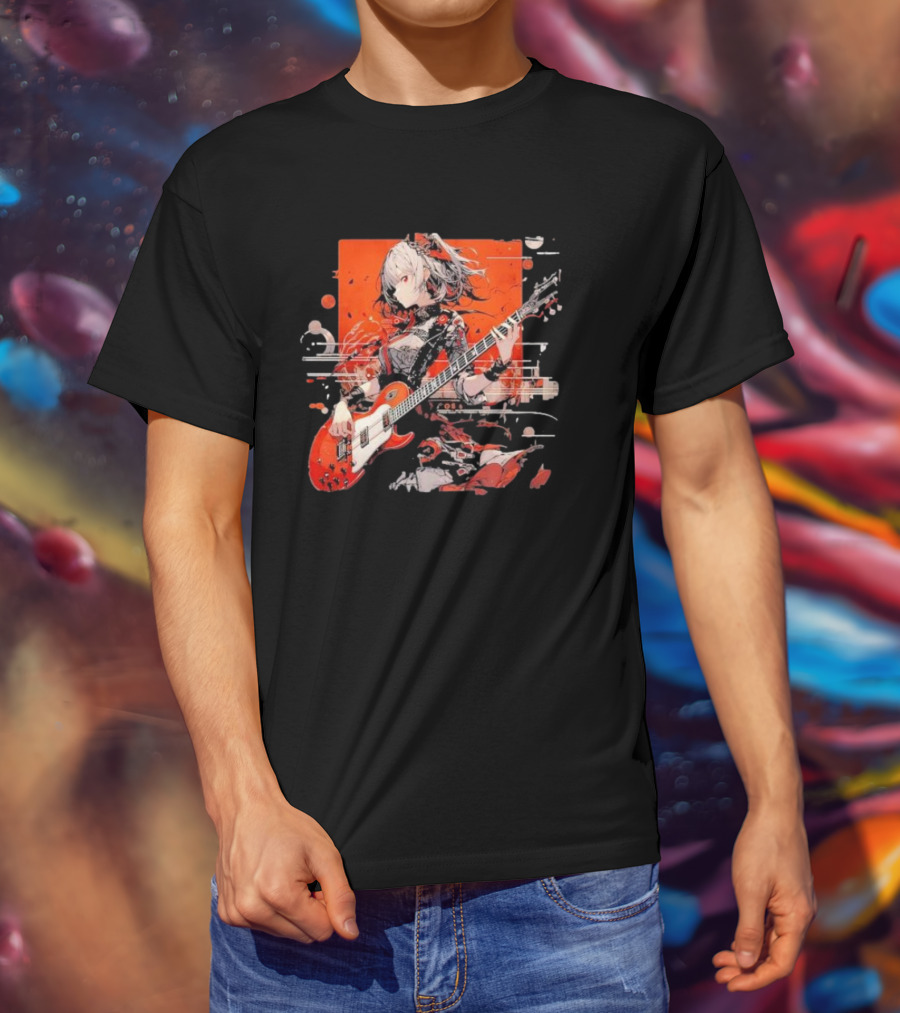 Metal Music Anime Oden Electric Guitar Red Aesthetic T-Shirt