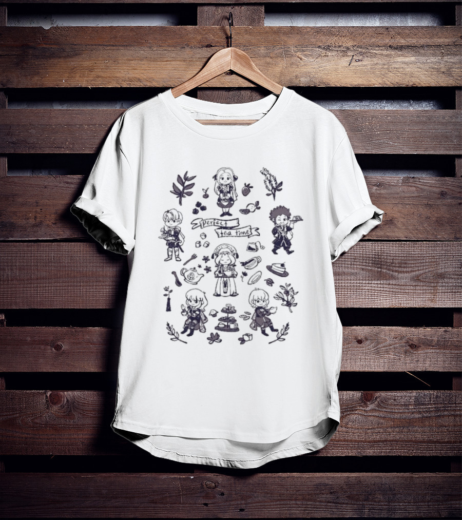 Perfect Tea Time Jess Rojo Characters Tea Set And Leaves T-Shirt