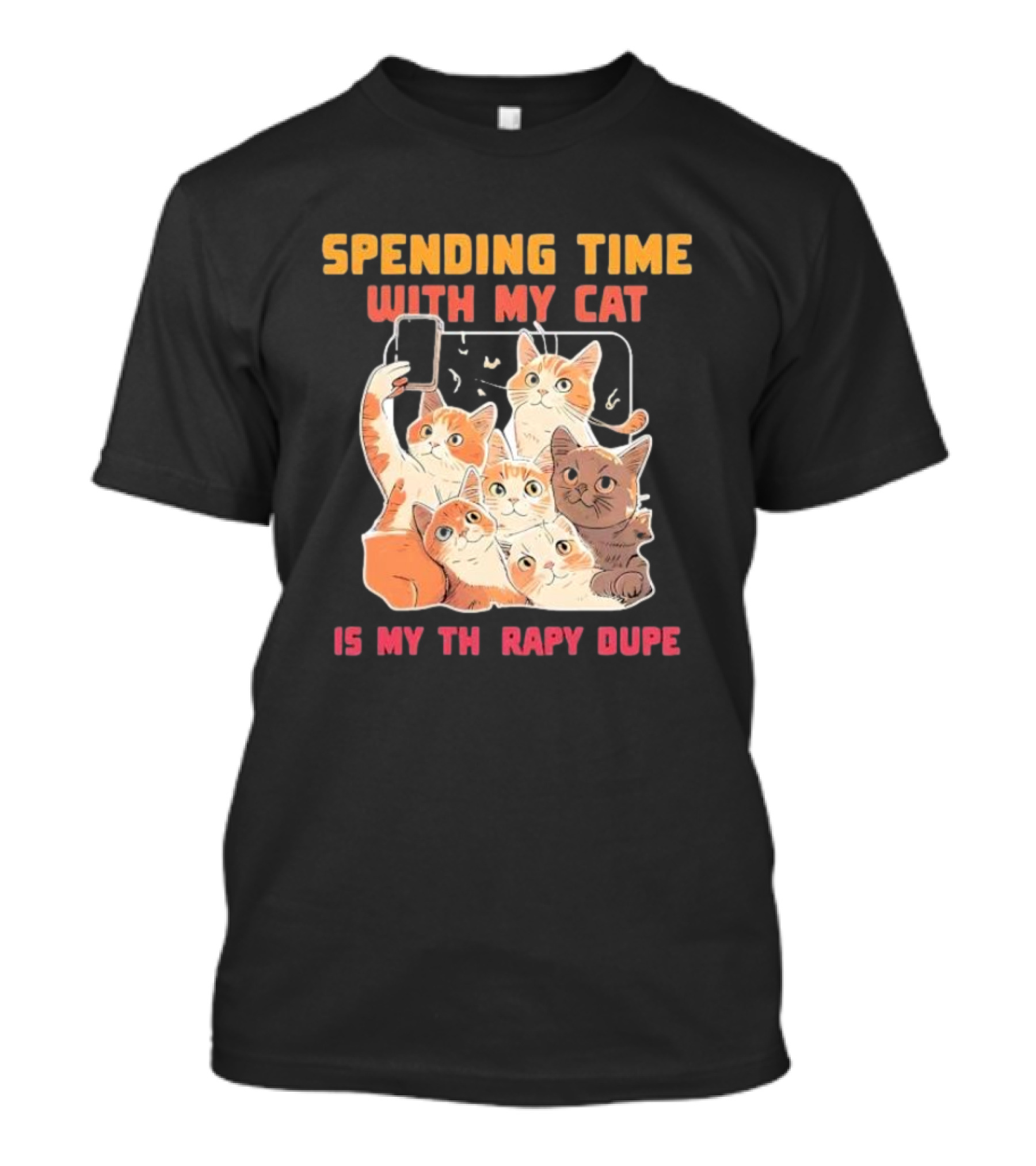 Spending Time With My Cat Is My Therapy Dupe Vintage Cats Taking Selfie T-Shirt