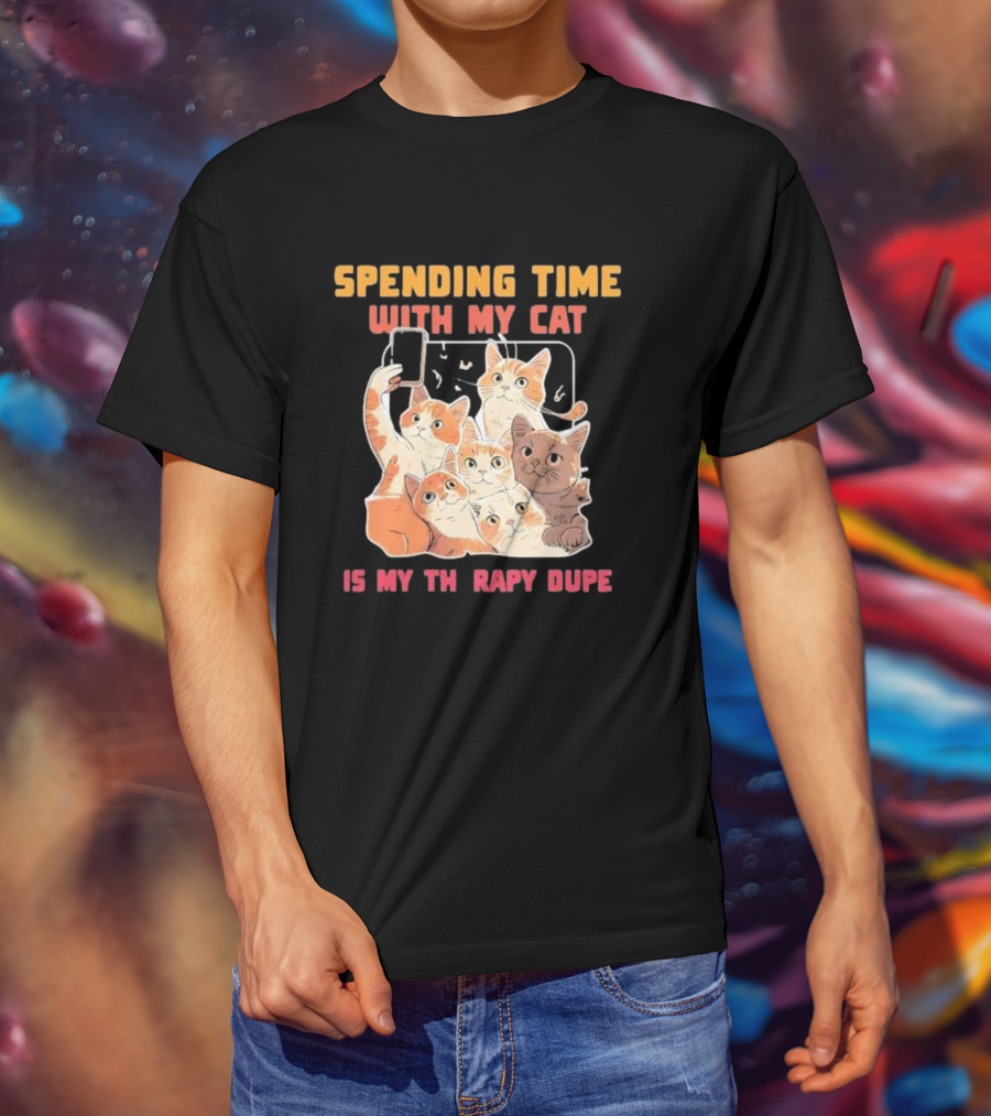 Spending Time With My Cat Is My Therapy Dupe Vintage Cats Taking Selfie T-Shirt