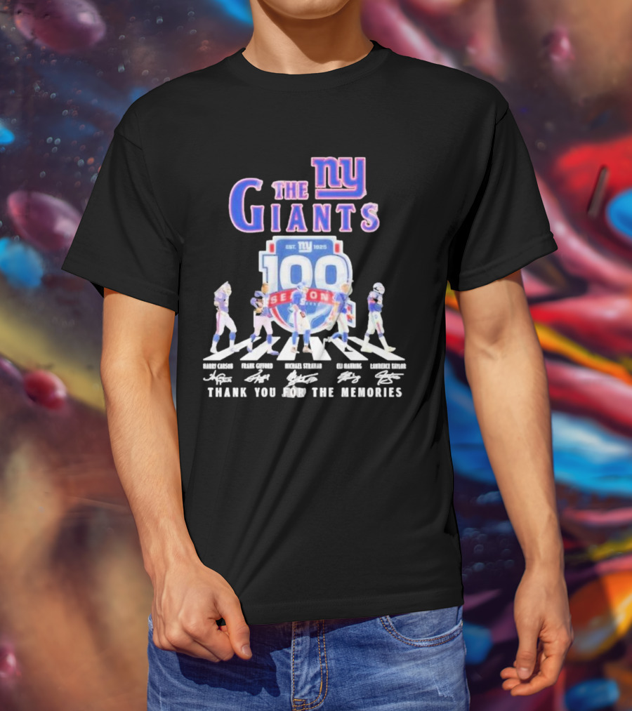 The New York Giants Celebrating 100 Seasons With Icons And Signatures Thank You For The Memories T-Shirt