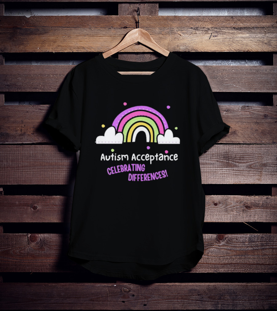 Rainbow Autism Acceptance Celebrating Differences T-Shirt