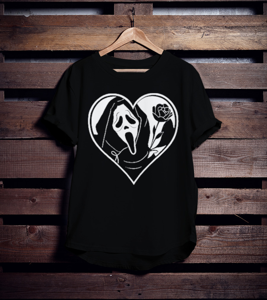Badassmommy Ghostface Scream Skeleton With Rose In Heart T-Shirt