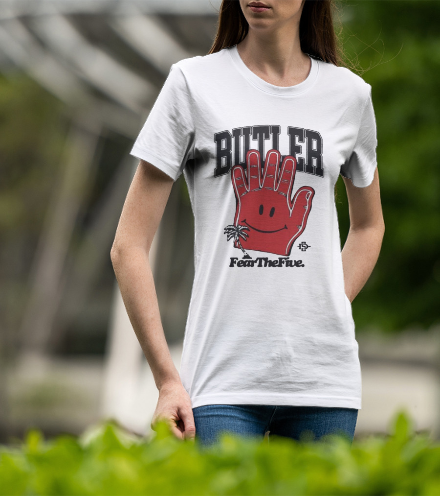 Butler Fear The Five SDSU Smiley Hand Palm Tree T-Shirt